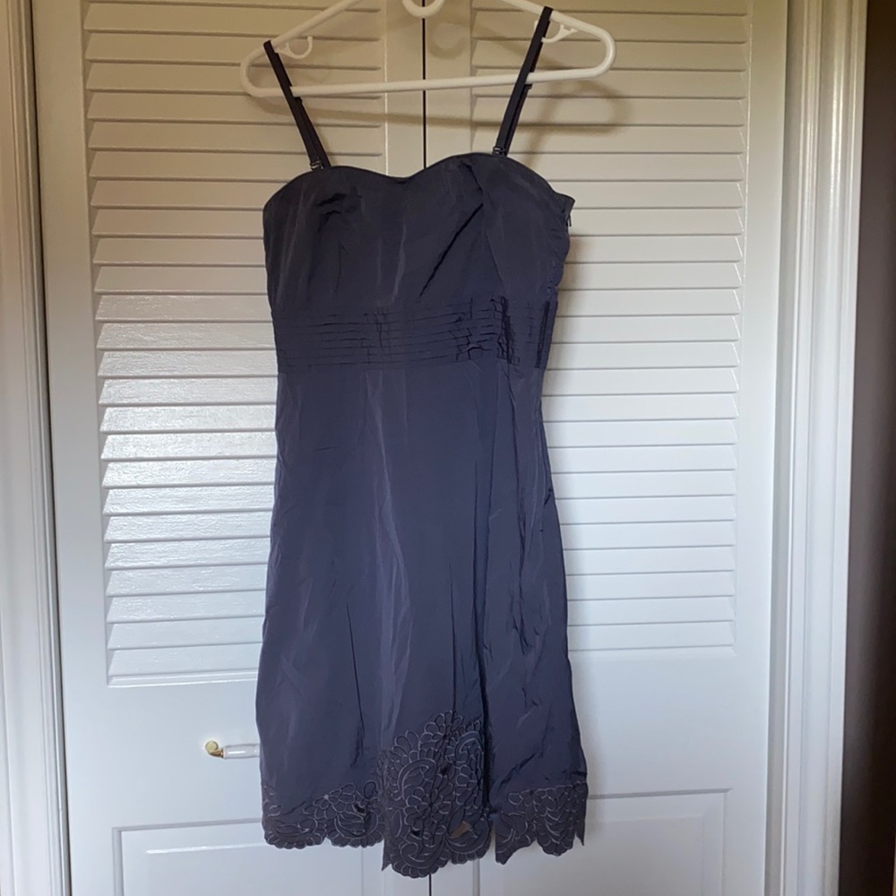 RW&CO purple satin dress with embroidered flowers